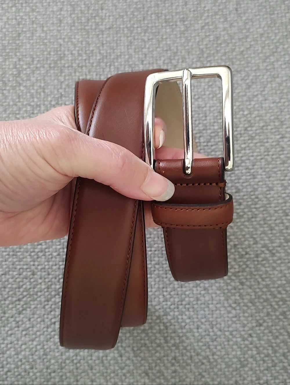 Brooks Brothers Men's Dress Belt Genuine Leather Silver Buckle Brown 40